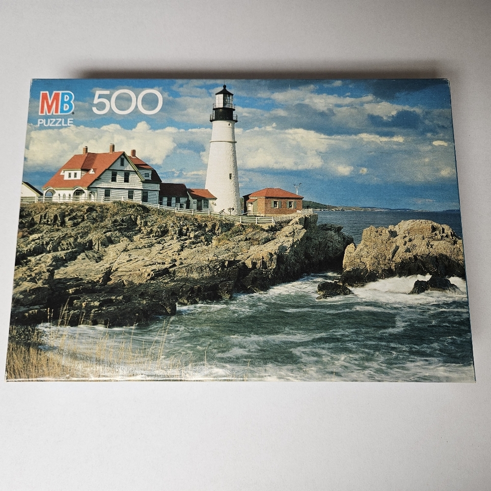 MB Puzzle 500 Piece Lighthouse Scene Vintage‎